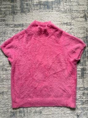 Worn Once Anthropologie Maeve Fuzzy Short-Sleeve Mock Neck Sweater in Hot Pink